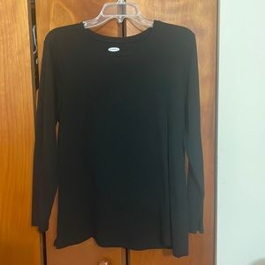 Black ribbed long sleeve T-shirt, slim fit